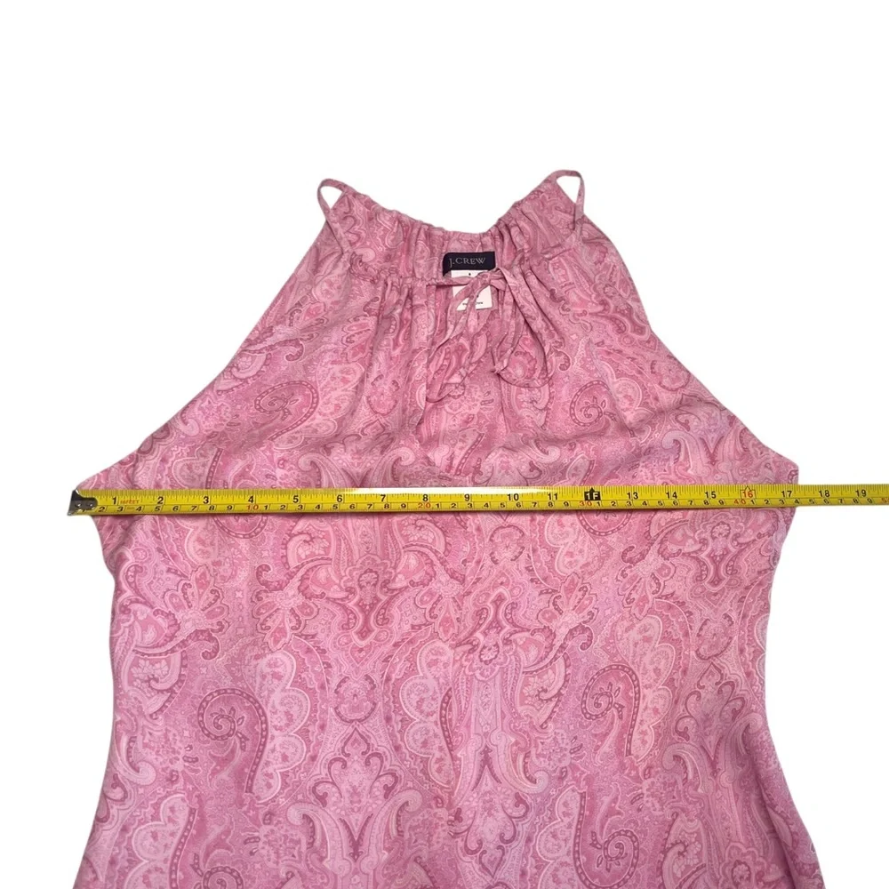 J. Crew Vintage 90s Pink Paisley 100% Silk Halter Dress Front Tie Size 8 Lined